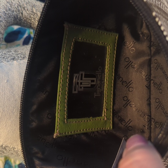 Tignanello Wristlet Canvas / Wallet / Black Plaid Green Leather Strap & Trim - Picture 7 of 8